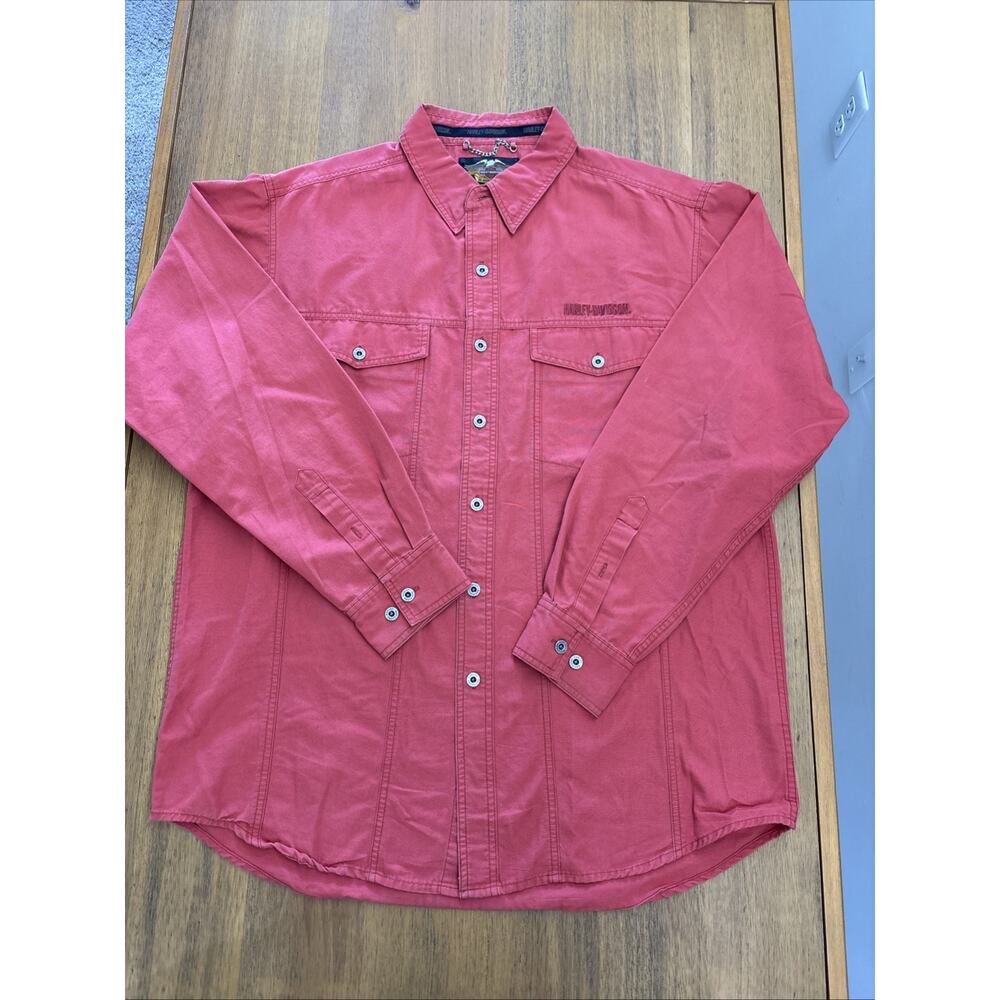 VINTAGE Harley Davidson Shirt Mens L Button Up Long Sleeve Corduroy Y2K 90s